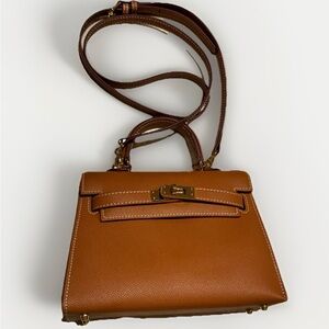 Caramel brown Leather Mini Kelly Style Handbag